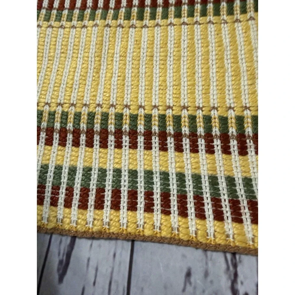 Set Of 8 Hand Made Placemats MCM Yellow Green Burgundy Knit
